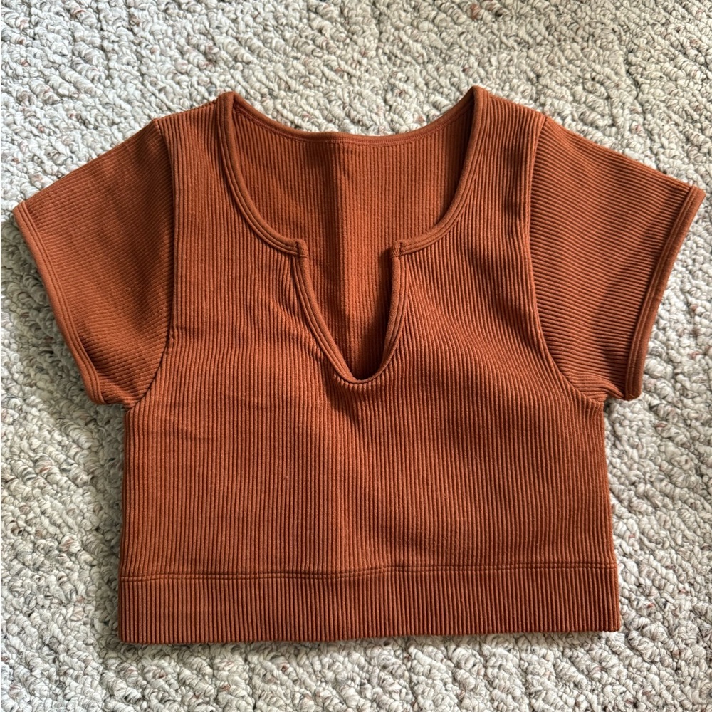 Gilly Hicks Terracotta Ribbed Crop Top
